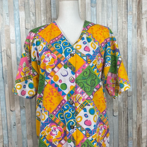 Vintage 80s 90s 20W Center Aisle Plus Size Printed Button Down Shirt Top Shacket - Picture 4 of 7